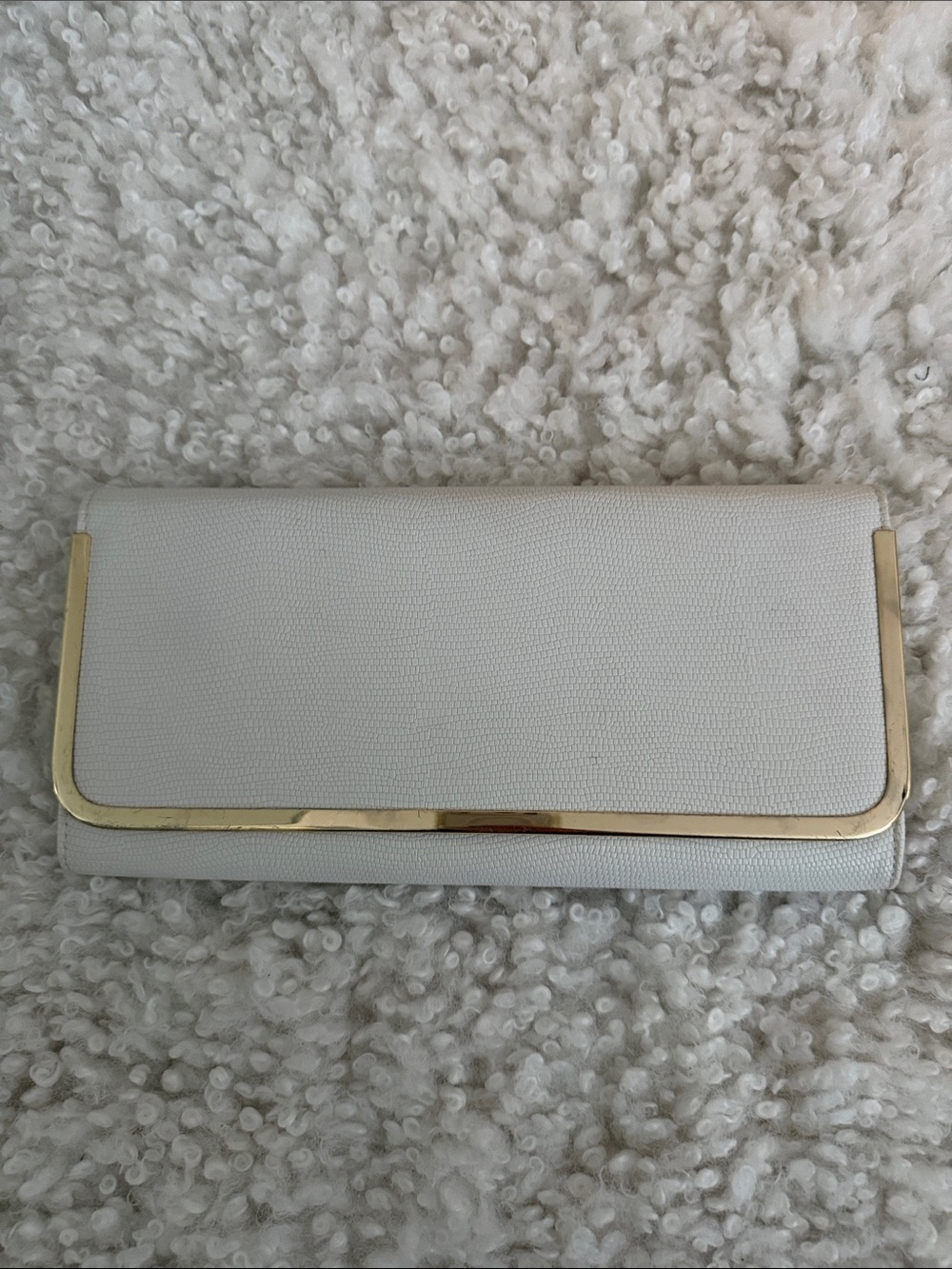 Aldo White Clutch with Gold Trim